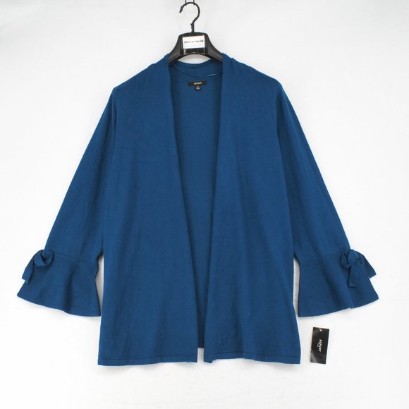 Alfani Women Plus Long Bell Sleeve Open Front Tie Cuff Cardigan Sweater Teal - Picture 2 of 6